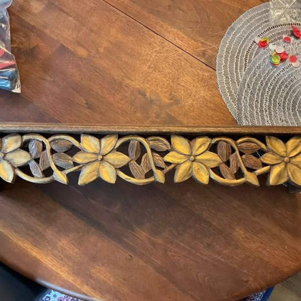 Hand-Carved Floral Solid Wood Wall Shelf